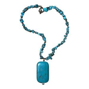 Vintage Turquoise Howlite Chip & Silvertone Bead Necklace Large Howlite Pendant